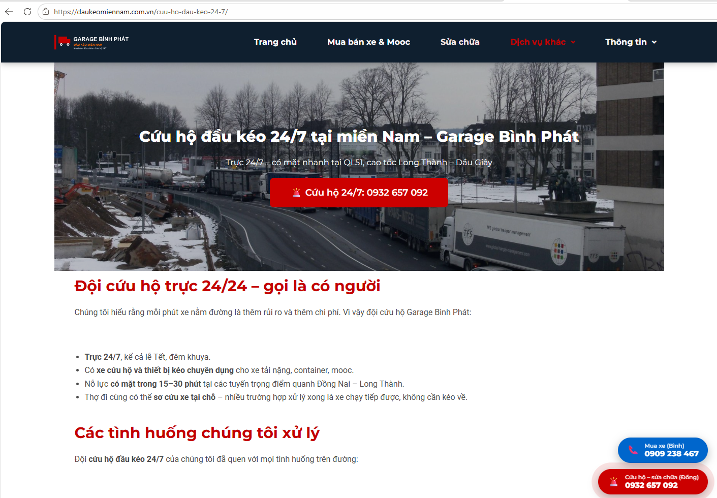 Cứu hộ xe đầu kéo 24/7